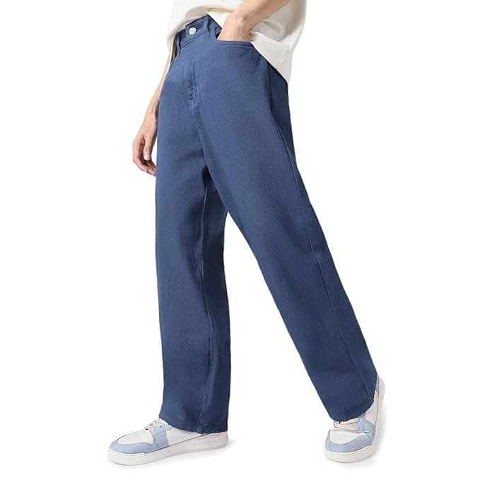 UrbanDrip Men’s Navy Blue Baggy Fit Washed Jeans