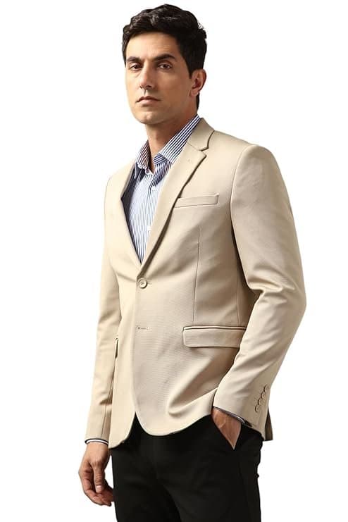 Peter England Men’s Neo Slim Knit Textured Beige
