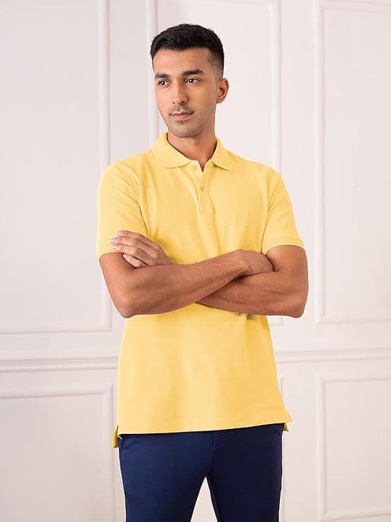 Velmora Men’s Yellow Cotton Polo T