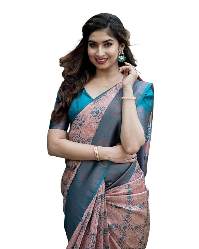 Zyra Women’s Blue Kanjivaram Soft Silk Saree