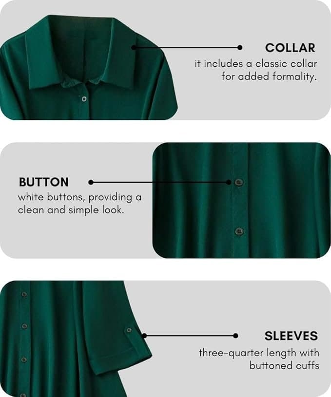 LuxeAura Women’s Roll-Tab Sleeve Rayon Shirt Dress