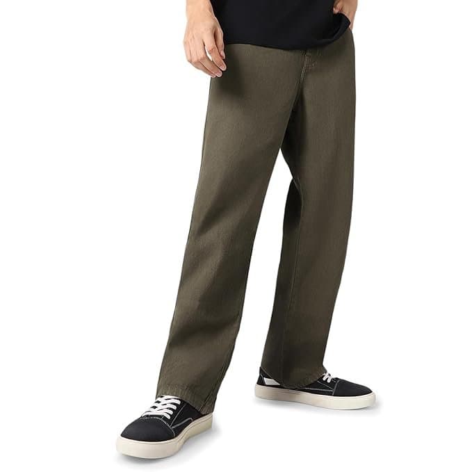 UrbanDrip Men’s Khaki Baggy Fit Washed Jeans