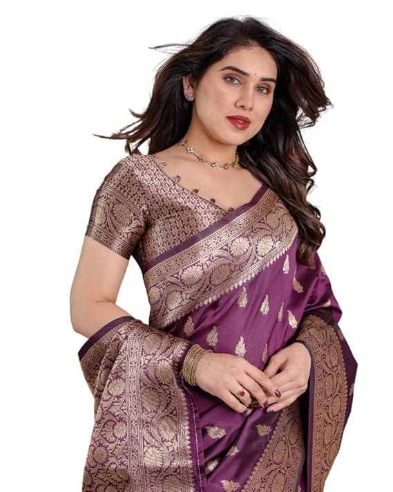 AureliaX Women’s Beige Silk Blend Banarasi Saree