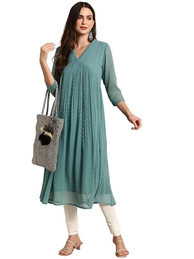 Green Poly Crepe Dress