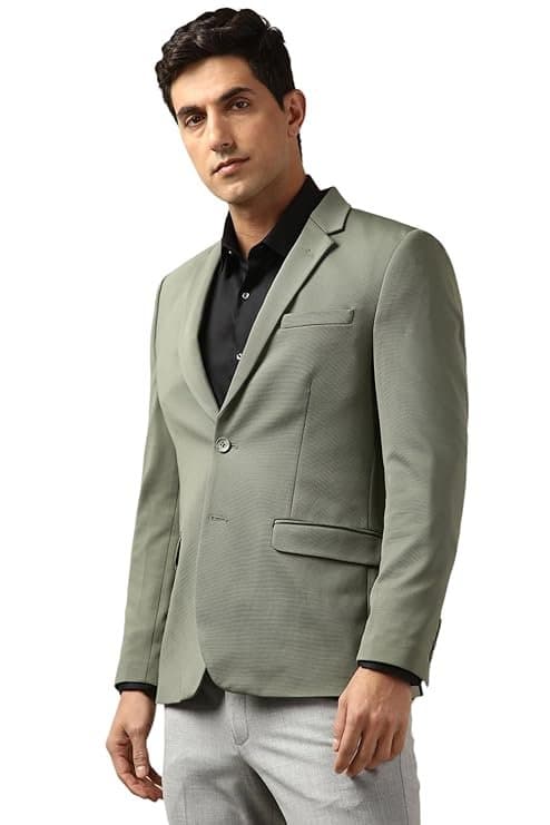 Peter England Men’s Neo Slim Knit Textured Blazer Light Olive