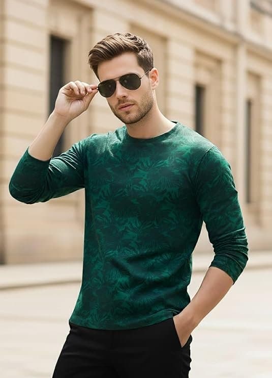 UrbanDrip Men’s Green Printed Cotton T