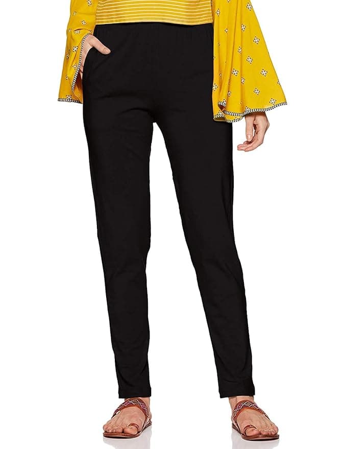 ZyraFit Women’s Black & Yellow Churidar Leggings