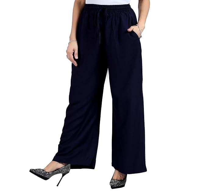 Velmora Women’s Navy Blue Rayon Palazzo Pants