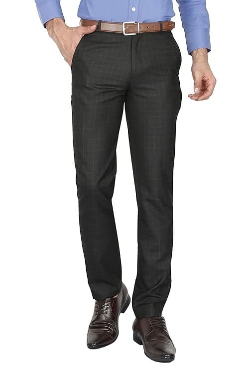 Velmora Men’s Grey Checkered Formal Trousers