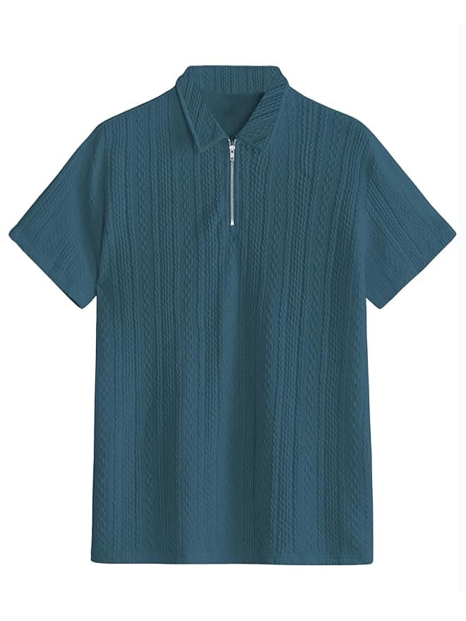 Velmora Men’s Teal Jacquard Chain Polo T