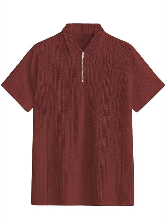Velmora Men’s Maroon Jacquard Chain Polo T