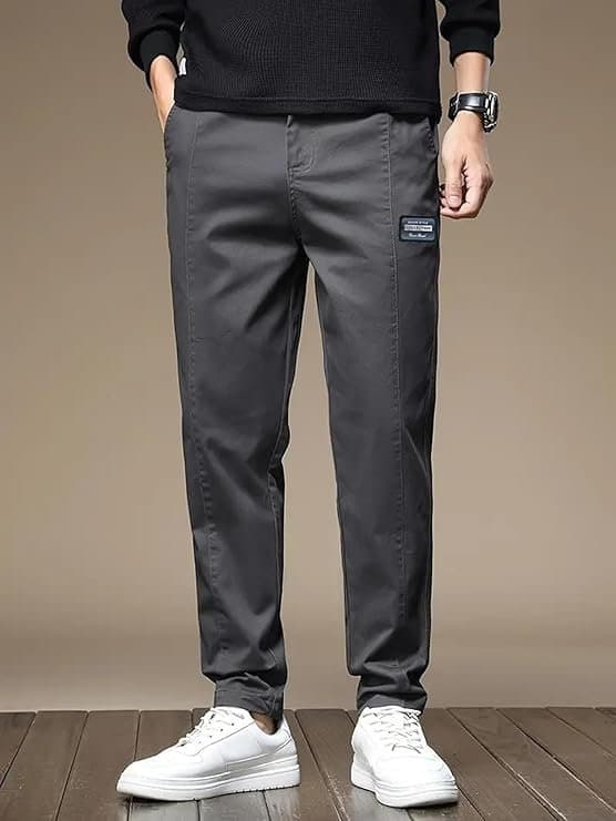 Velmora Men’s Grey Regular Fit Casual Trousers