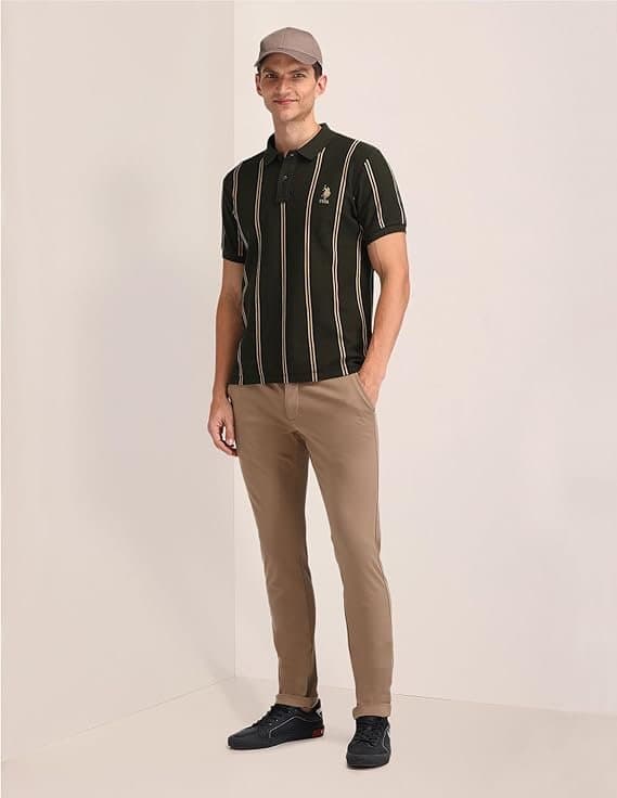 Velmora Men’s Black Striped Polo T