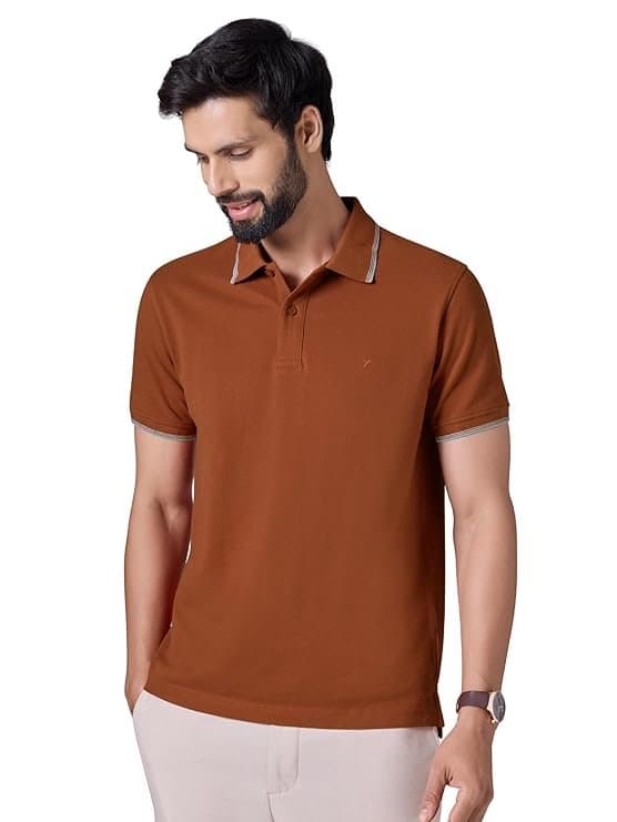 Velmora Men’s Brown Solid Cotton Polo T