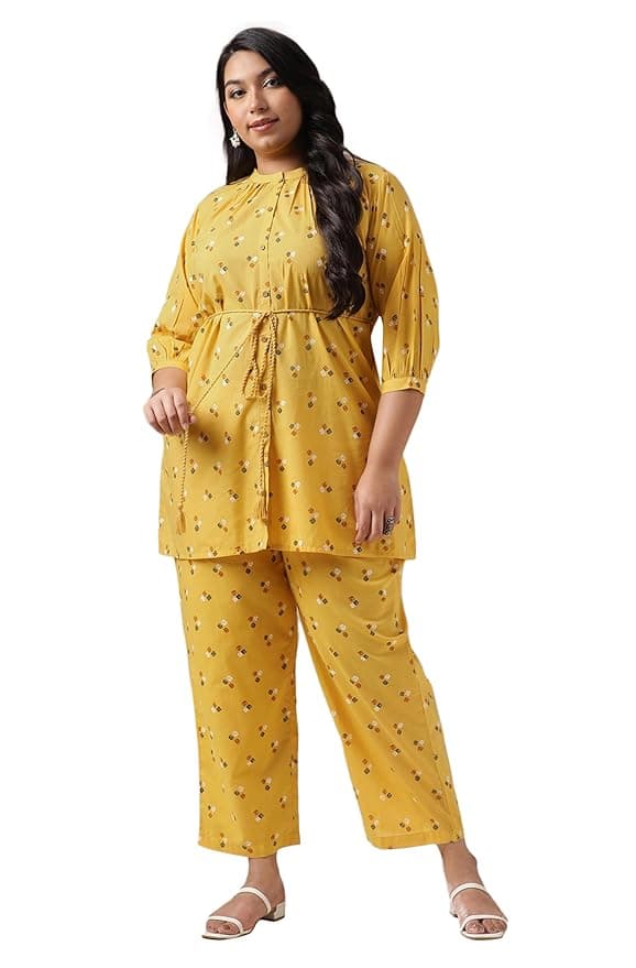 IndiBloom Women’s Mustard Floral Cotton Co-ord Set