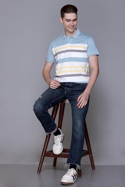 Velmora Men’s White Blue Polo T-Shirt with Pocket