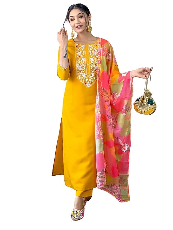 Vastrika Women’s Floral Printed Flared Kurta Set with Dupatta