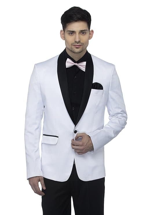 FAVOROSKI Men’s Polyester and Viscose Tuxedo Blazers White