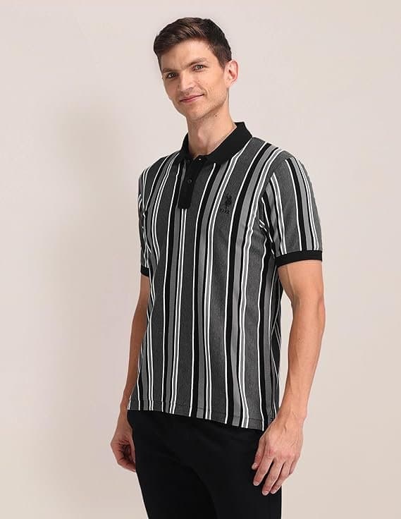 Velmora Men’s Blue Striped Cotton Polo T