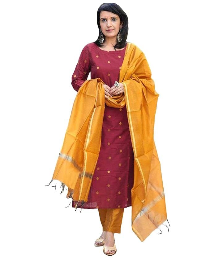 Zyra Women’s Maroon Silk Cotton Kurta Set