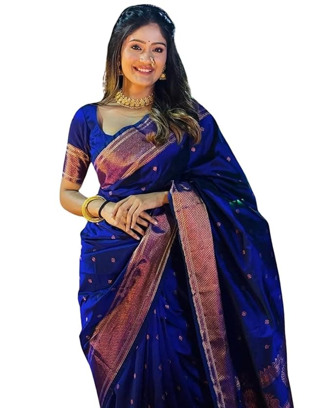 Velmora Women’s Blue Kanjivaram Soft Silk Saree