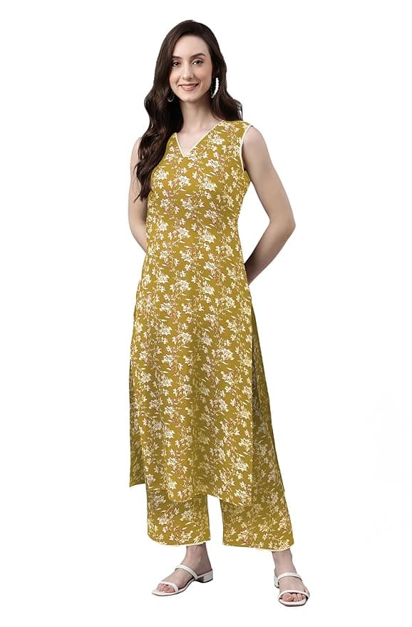 IndiBloom Women’s Yellow Floral Cotton Co-ord Set