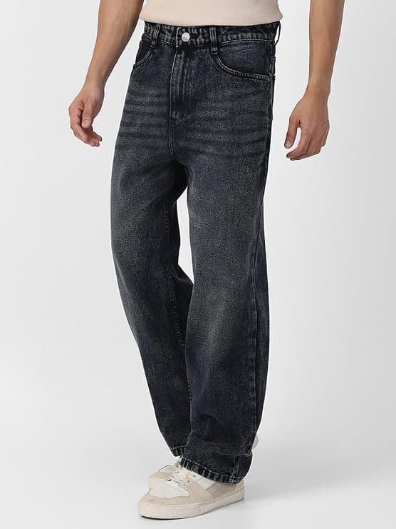 UrbanDrip Men’s Black Baggy Fit Washed Jeans