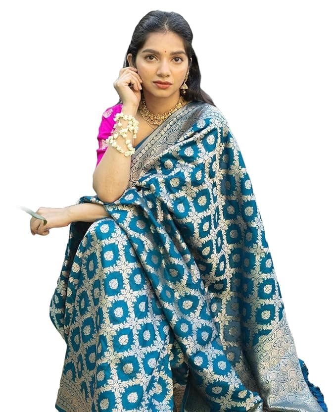 AureliaX Women’s Teal Kanjivaram Art Silk Saree