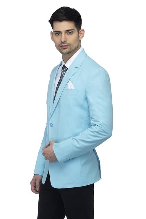 Designer Men’s Slim Fit Notched Lapel Solid Sky Blue