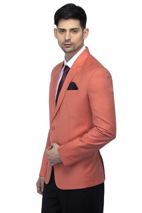 Designer Men’s Slim Fit Notched Lapel Blazer Light Orange