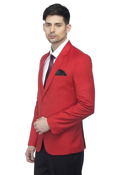 Designer Men’s Slim Fit Notched Lapel Solid Blazer Red