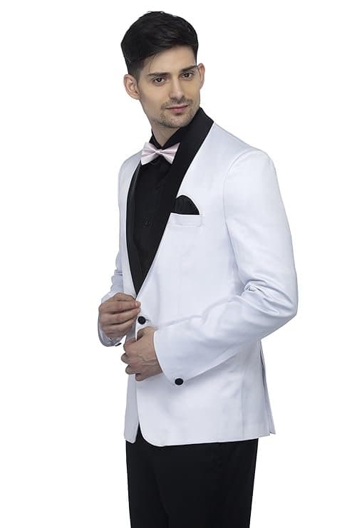 FAVOROSKI Men’s Polyester and Viscose Tuxedo Blazers White