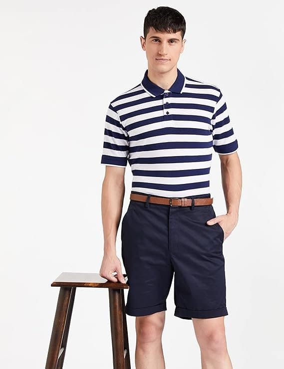 Velmora Men’s Blue Striped Cotton Polo T