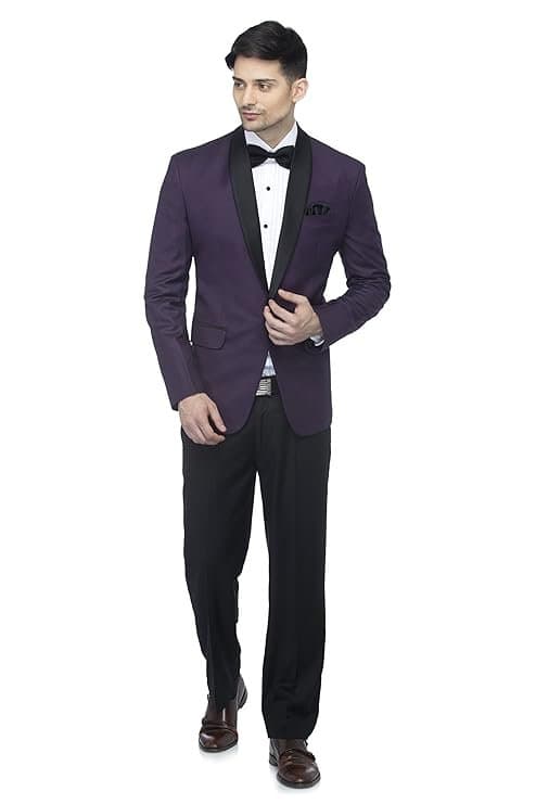 FAVOROSKI Men’s Polyester and Viscose Tuxedo Blazers Dark Purple