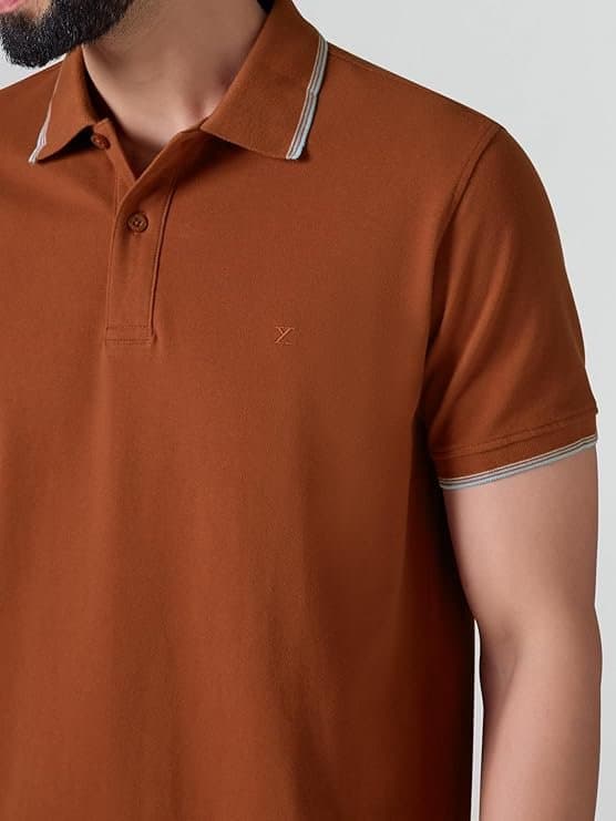 Velmora Men’s Brown Solid Cotton Polo T