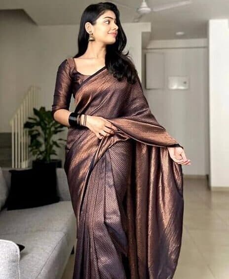 EcomX Women’s Brown Banarasi Art Silk Saree