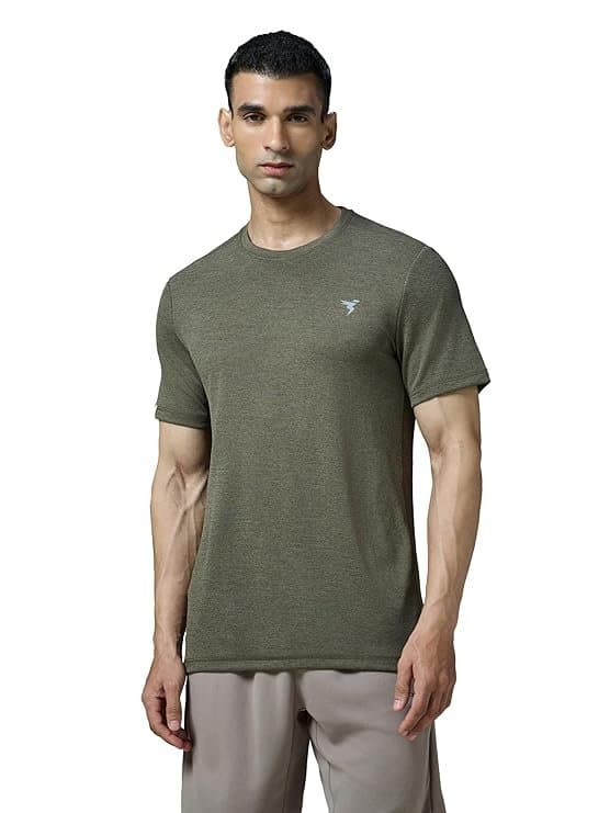 FlexWear Men’s Olive Self Design Crew Neck T