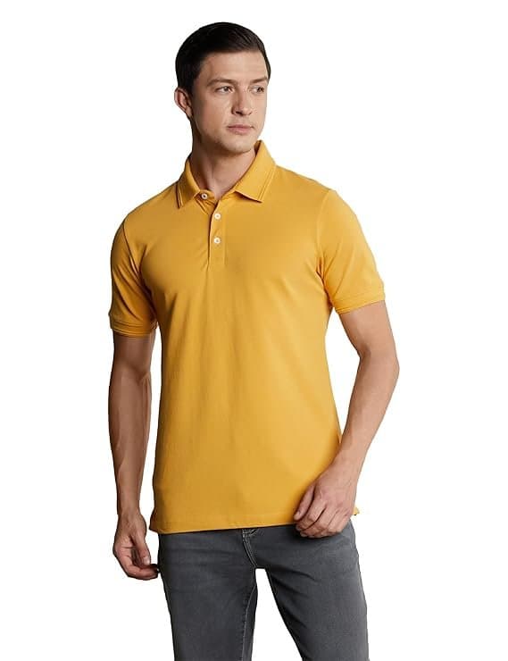Velmora Men’s Yellow Cotton Stretch Polo T