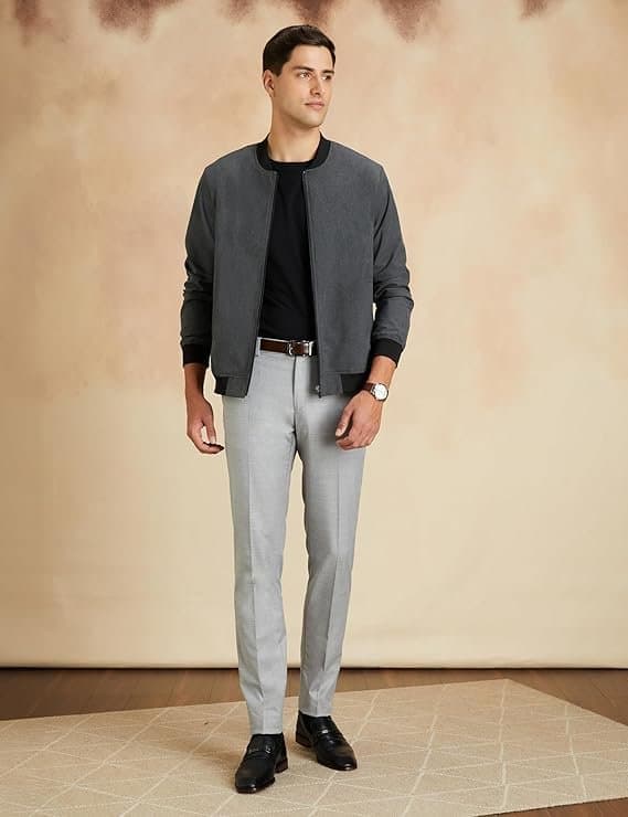 Velmora Men’s Grey Slim Fit Formal Trousers
