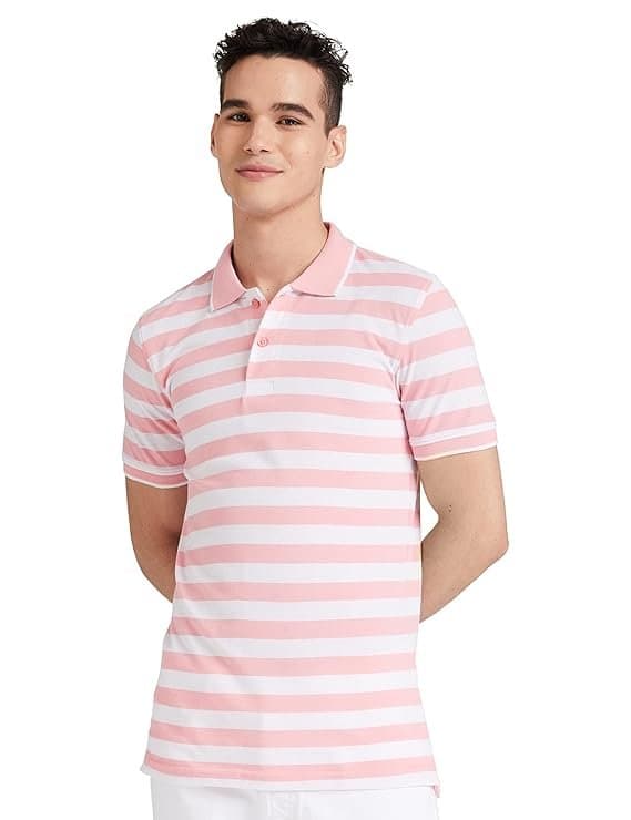ZMode Men’s Peach Striped Cotton Polo T