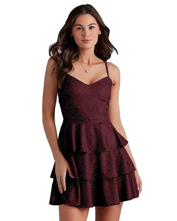 LuxeAura Women’s Ruffled V-Neck Gown