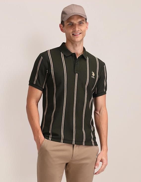 Velmora Men’s Black Striped Polo T