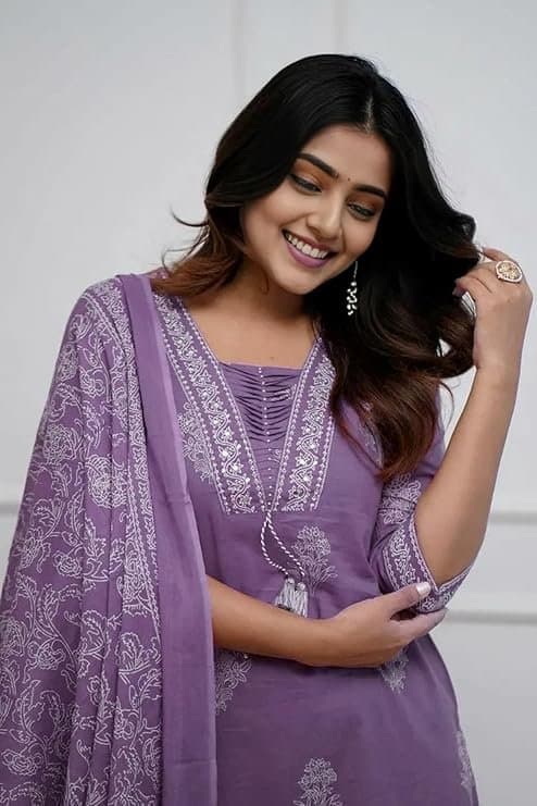 IndiBloom Women’s Purple Cotton Printed Kurta Set