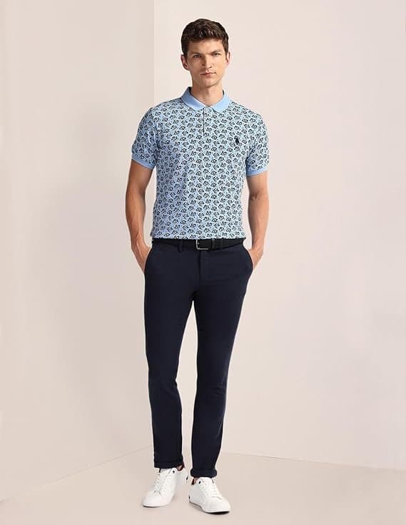 Velmora Men’s Blue Floral Polo T
