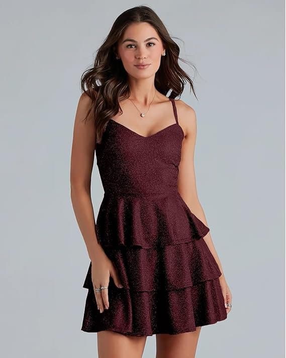 LuxeAura Women’s Ruffled V-Neck Gown