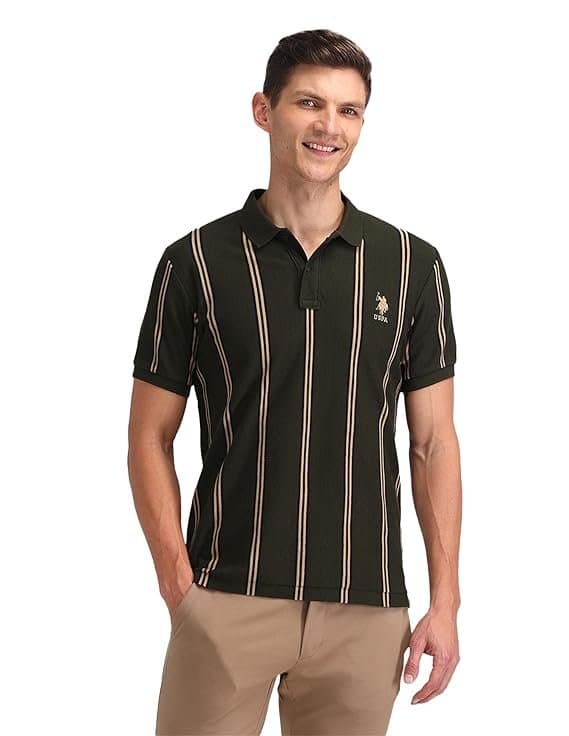 Velmora Men’s Black Striped Polo T
