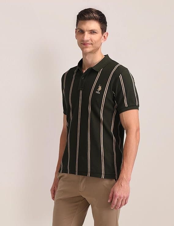 Velmora Men’s Black Striped Polo T