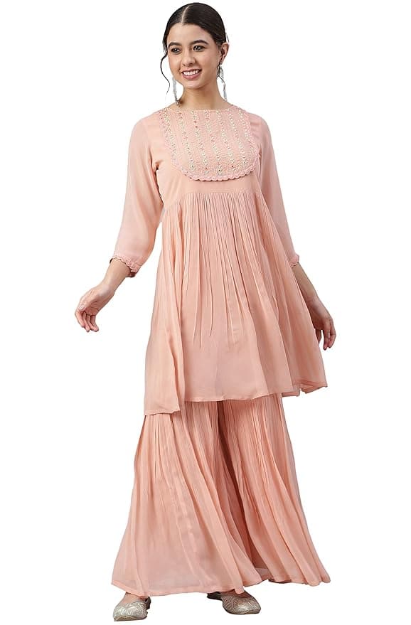 Velmora Women’s Peach Cotton Ethnic Motif Co-ord Set