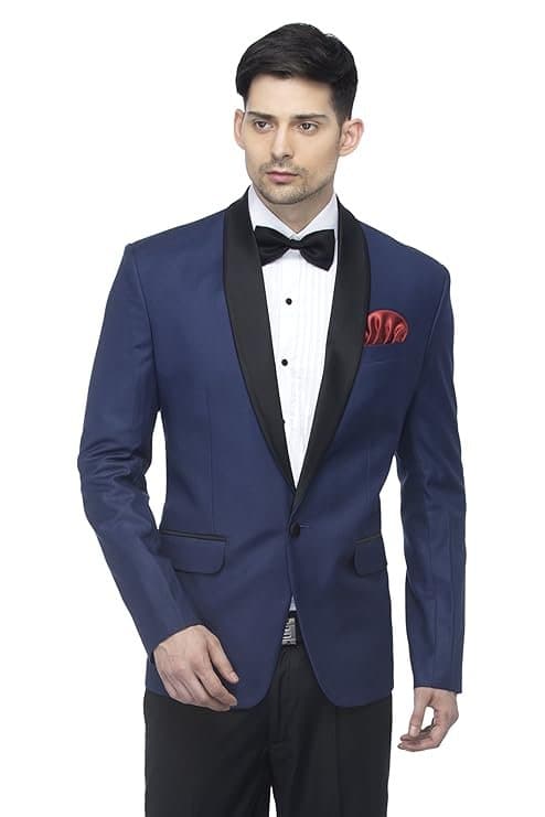 FAVOROSKI Men’s Polyester and Viscose Tuxedo Blazers Navy Blue