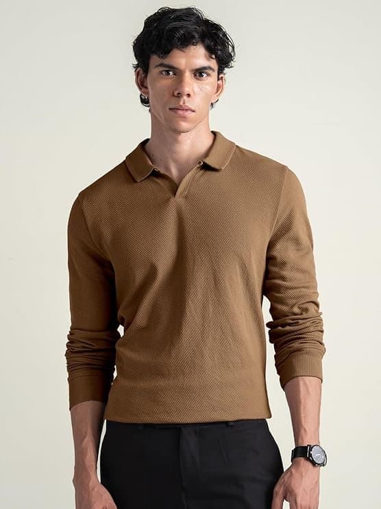 Velmora Men’s Brown Waffle Knit Polo T